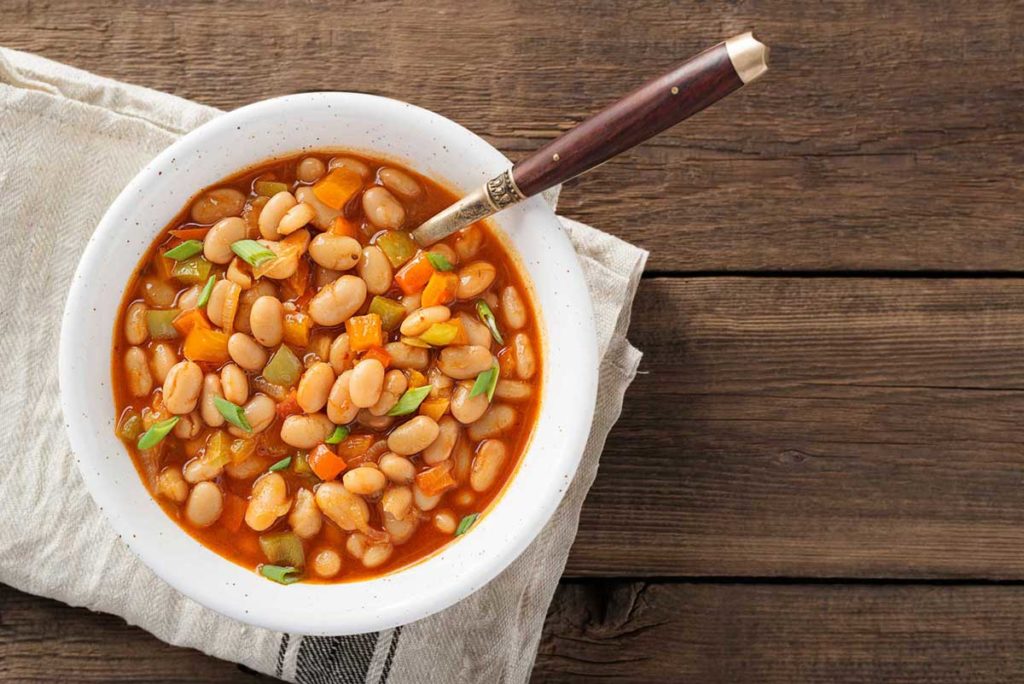 a dish of Turkish kidney beans served on a white plate