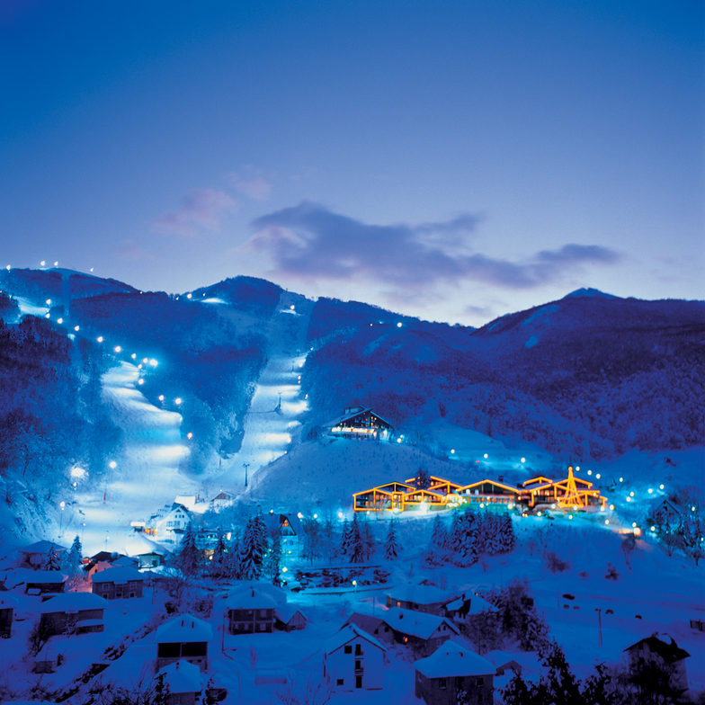 A night scene of Zare Lazarevski Ski Resort