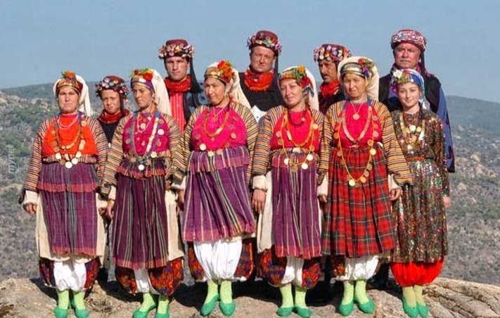 A group of local Turkish people traditionally dressed